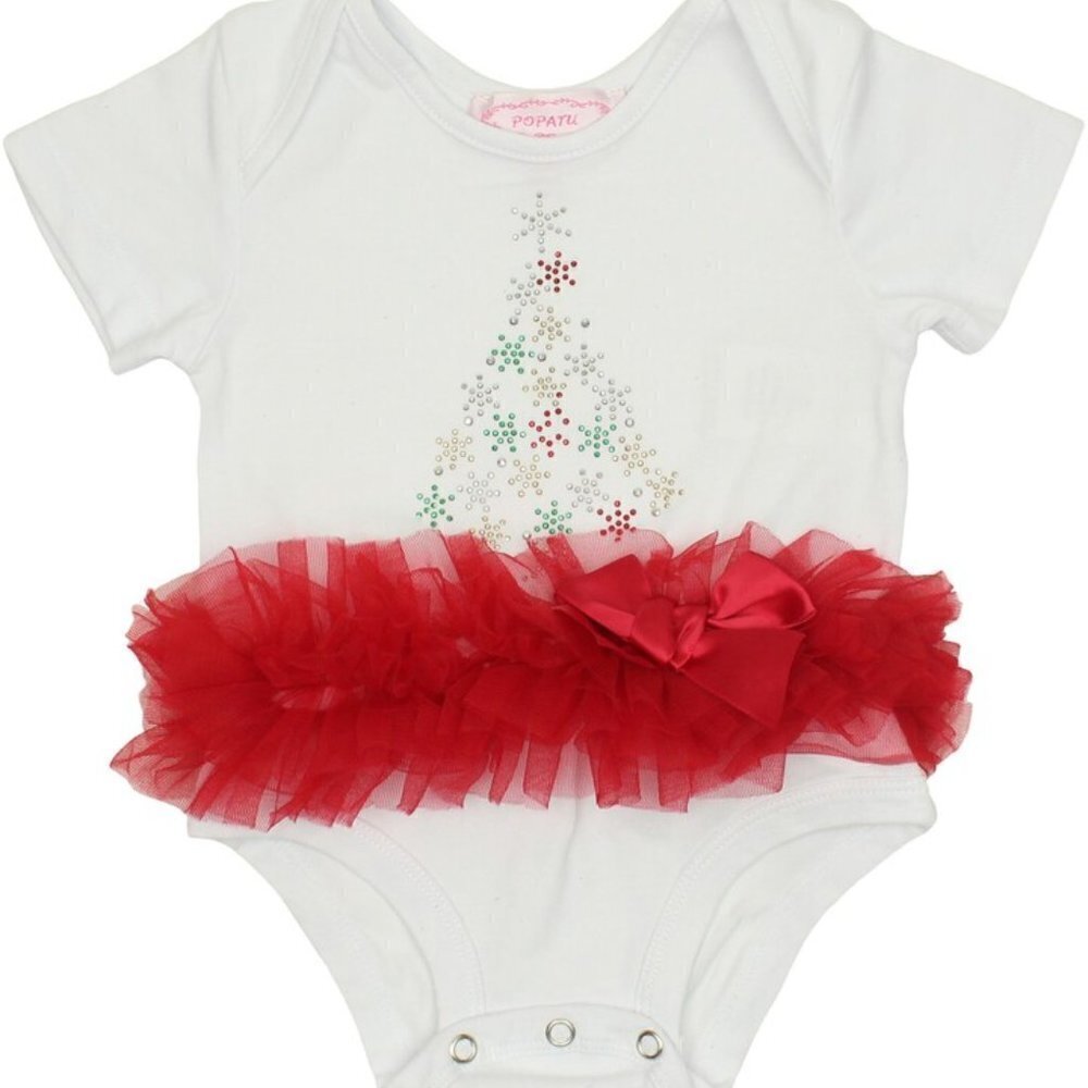 Popatu Christmas "snowflake" Tree baby girl's bodysuit tutu sparkly
